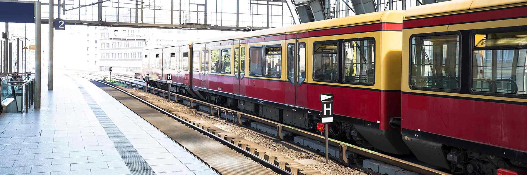 A commuter train in the station